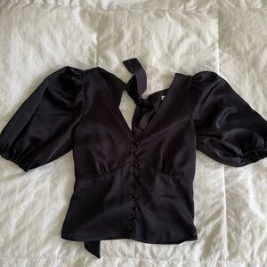 Abercrombie & Fitch Black Puff Sleeve Blouse backless